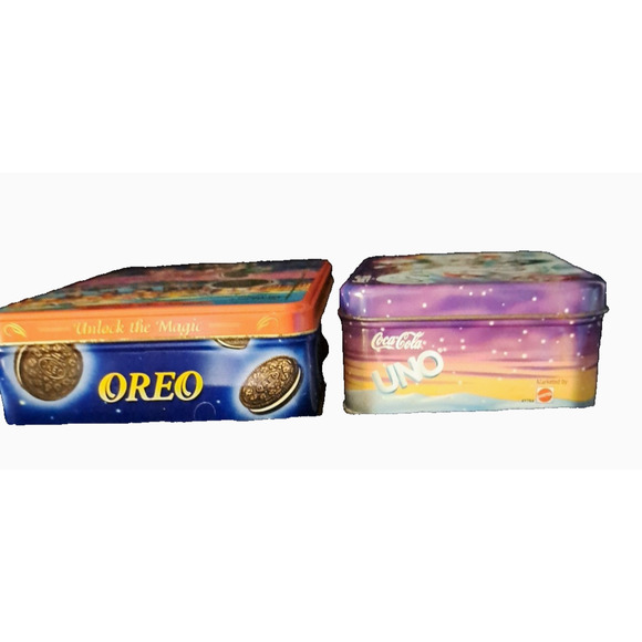 Vintage 1990's Holiday Tins Lot of 2 Coca Cola Bears Uno with Cards & Santa Oreo - Picture 8 of 10